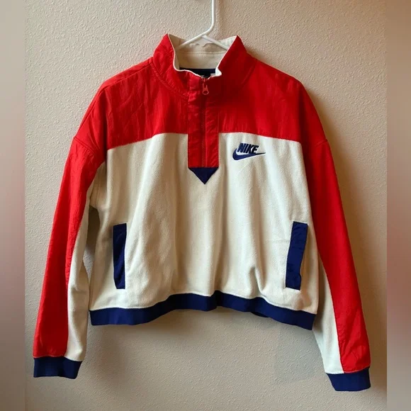 EUC Nike Womens Sportswear Half-Zip Top in Red/Cream/Purple (Size:L) - Picture 2 of 10